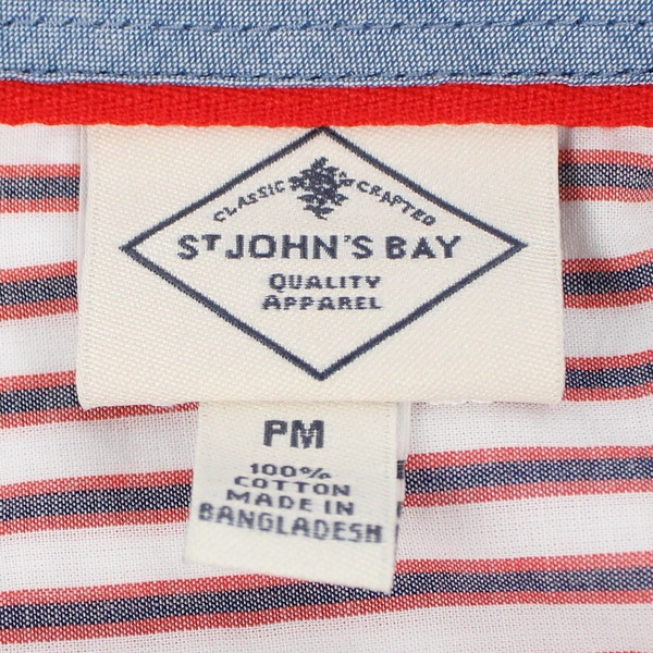 St John's Bay Red Blue White Stripped Button Down Dress Shirt Men's Size PM