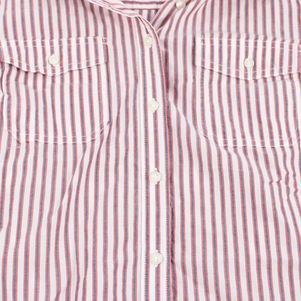 St John's Bay Red Blue White Stripped Button Down Dress Shirt Men's Size PM