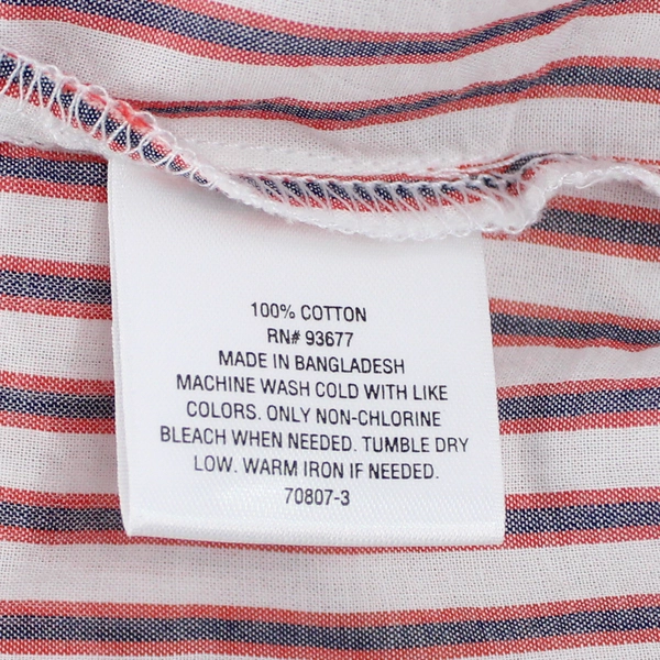 St John's Bay Red Blue White Stripped Button Down Dress Shirt Men's Size PM