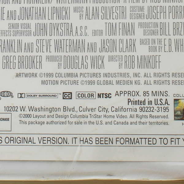 Stuart Little VHS 2000 Clamshell Case Columbia Pictures Rated PG Family