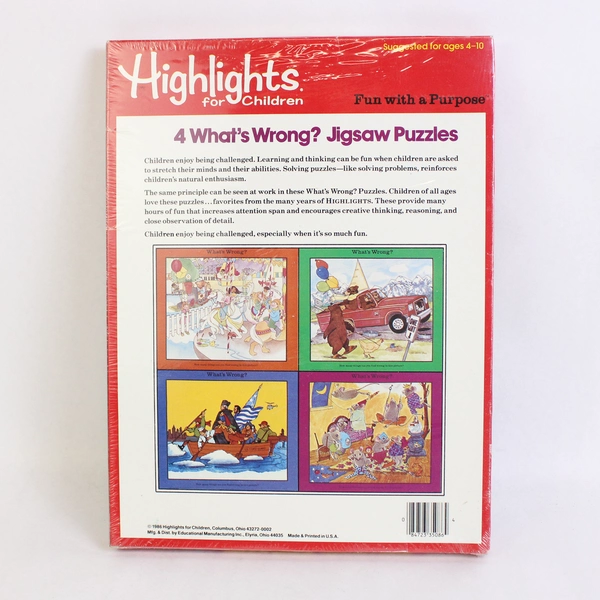 Set of 4 VTG Highlights for Children Whats Wrong Jugsaw Puzzles Ages 4-10