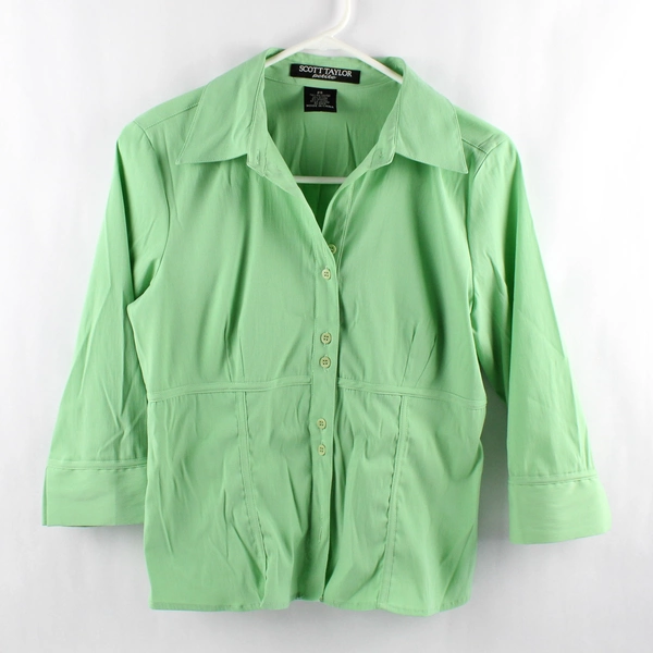 Scott Taylor Petite Green Button Down Long Sleeve Dress Shirt Women's Size S
