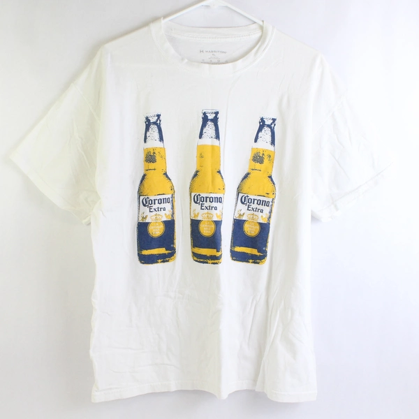 Harriton White Short Sleeve T-Shirt Printed Corona Extra Bottles Size XL