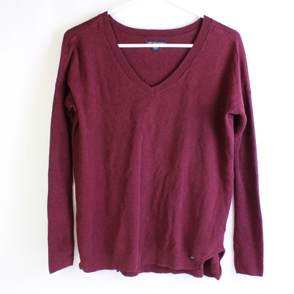 American Eagle Outfitters Oversized V-Neck Pullover Sweater Red Women's XS