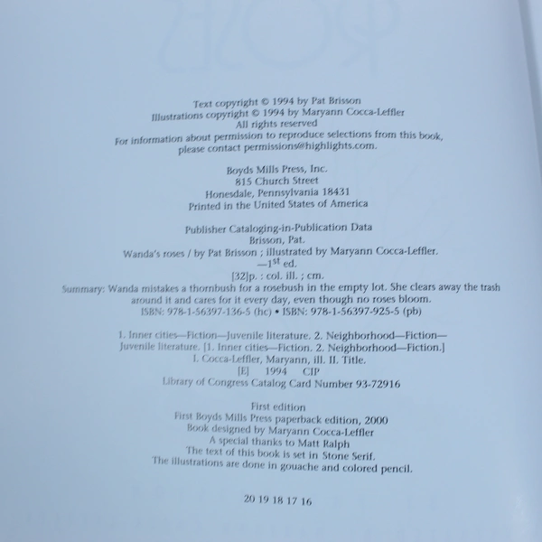 Wanda's Roses by Pat Brisson 1994 1st Edition Paperback - Boyds Mills Press