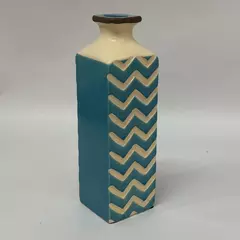 Home Accents Blue And White Ceramic Vase Zigzag Pattern 11.75 Inch