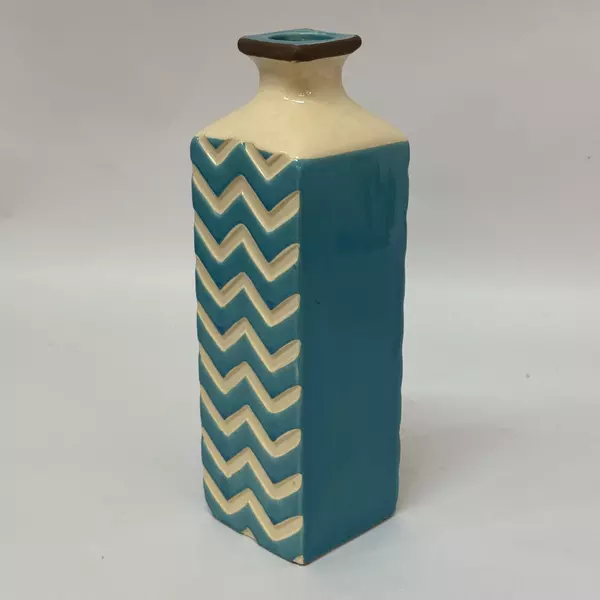 Home Accents Blue And White Ceramic Vase Zigzag Pattern 11.75 Inch