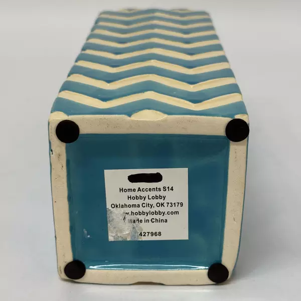 Home Accents Blue And White Ceramic Vase Zigzag Pattern 11.75 Inch