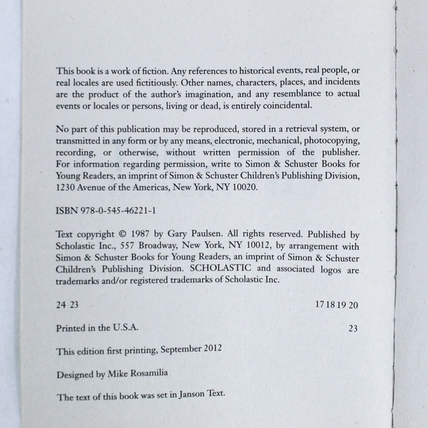 Hatchet by Gary Paulsen Survival Story 2012 Scholastic Books Paperback