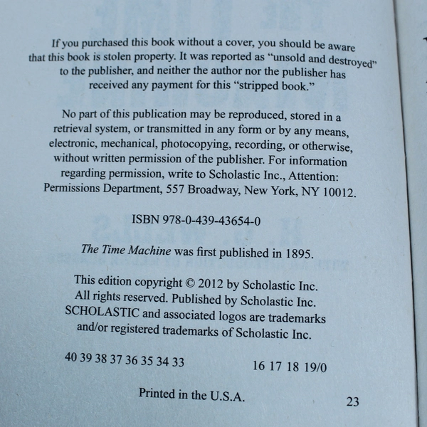 H.G. Wells' The Time Machine Scholastic 2012 Paperback Good Condition