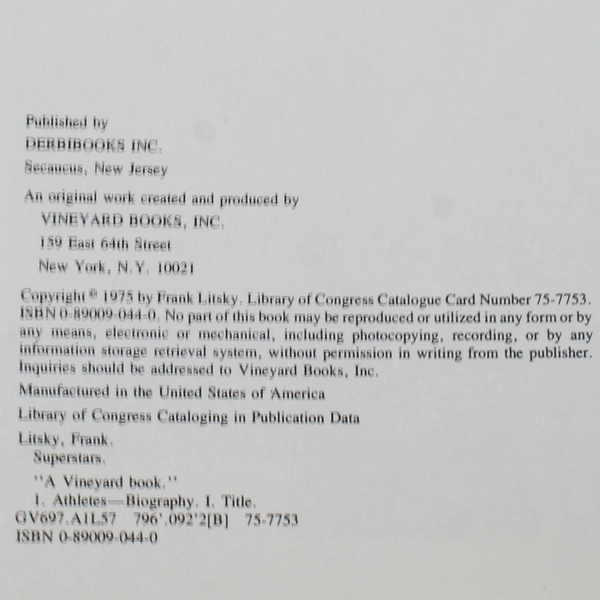 Superstars by Frank Litsky 1975 Illustrated Book - 280 Athletes Stories