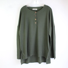 Quenteen Women's Size XXL Green Waffle Knit Long Sleeve Henley