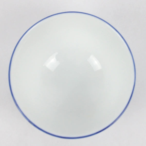 White Ceramic Asian Footed Rice Bowl Cobalt Blue Floral Pattern