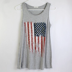12PM by Mon Ami Women's Size Small Gray Tank Top w/ American Flag