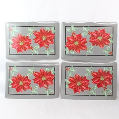 Set of 4 Vintage Vinyl Christmas Placemats Holly Berries & Poinsettias