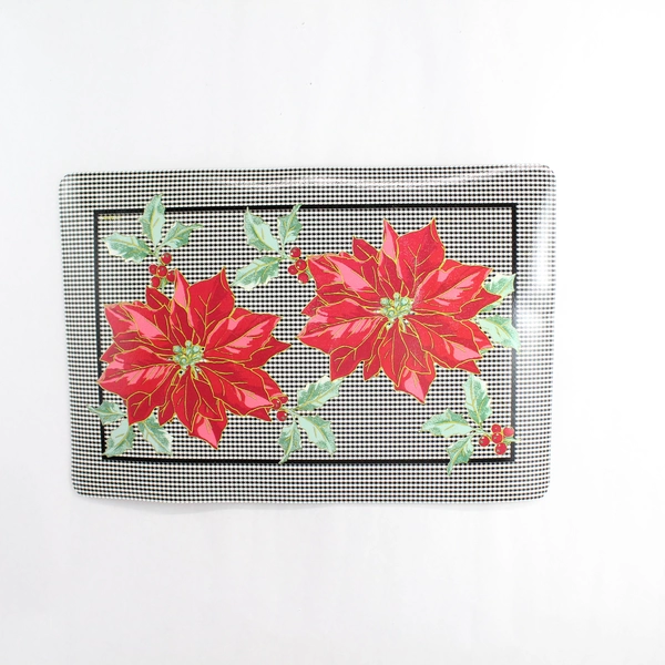 Set of 4 Vintage Vinyl Christmas Placemats Holly Berries & Poinsettias