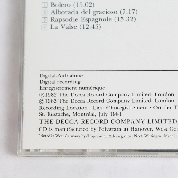 Ravel Bolero Rapsodie Espagnole La Valse Alborada Del Gracioso CD 1984 Decca