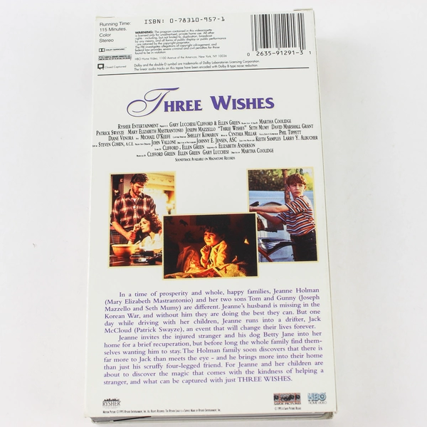 Three Wishes VHS 1995 HBO Home Video Patrick Swayze 