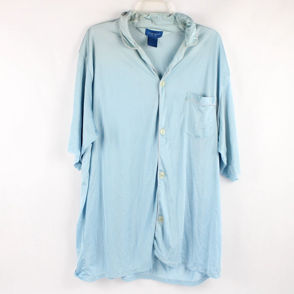 Towncraft Women's XXL Blue Pajama Top Short Sleeve Button Up