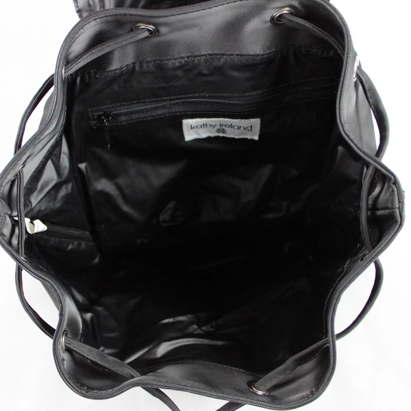 Kathy Ireland Black Drawstring Backpack With Buckle Detail