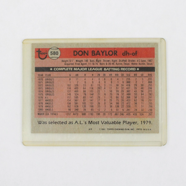 1981 Topps Baseball Trading Card Angels Don Baylor #580