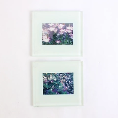 Set of 2 Frosted Glass Mini Picture Frames Floral Photo (4" x 4.5")