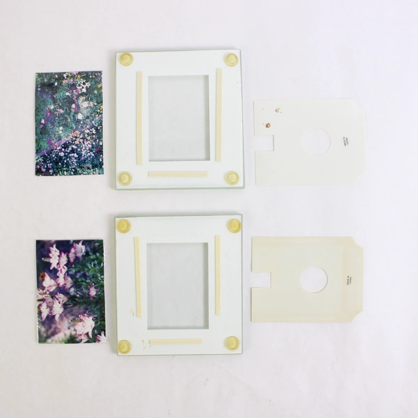Set of 2 Frosted Glass Mini Picture Frames Floral Photo (4" x 4.5")