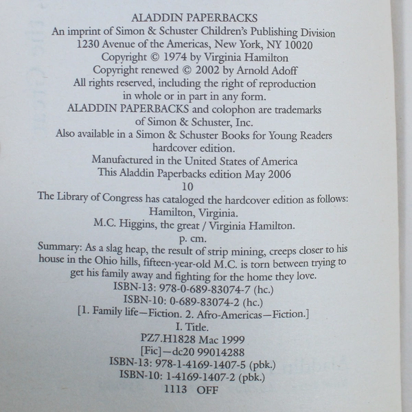 M.C. Higgins The Great by Virginia Hamilton 2002 Paperback - Good Condition