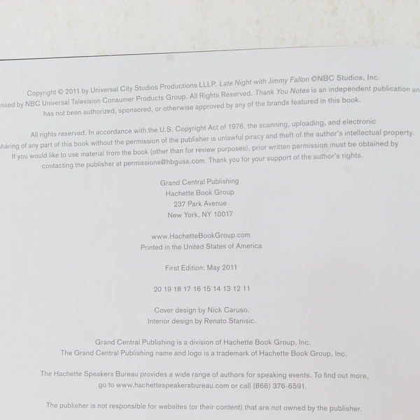 Thank You Notes by Jimmy Fallon, Writers of Late Night - 2011 Paperback