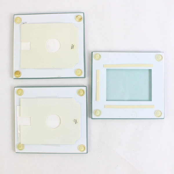 Set of 3 Blue/Green Frosted Glass Mini Picture Frames Floral Photo (4" x 4.5")
