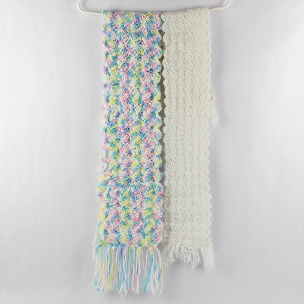 Lot of 6 Handmade Crocheted Fringed Scarves in Various Colors