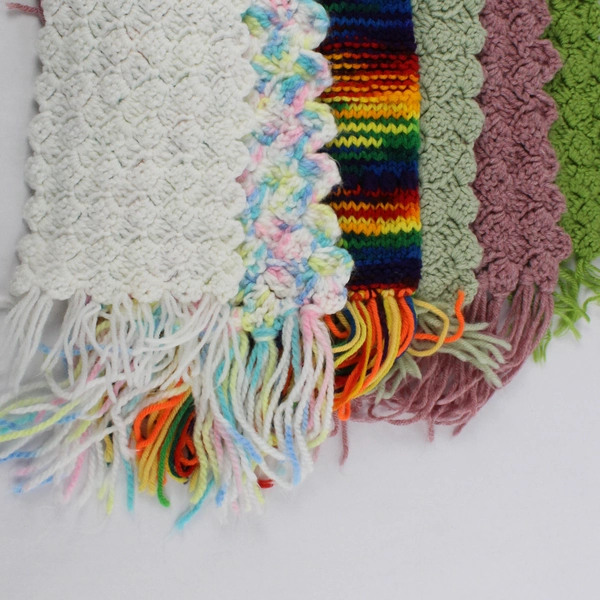 Lot of 6 Handmade Crocheted Fringed Scarves in Various Colors