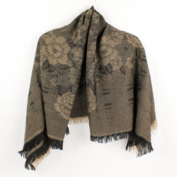 Gold and Black Fringed Woven Shawl Wrap (46" x 46")