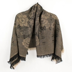 Gold and Black Fringed Woven Shawl Wrap (46" x 46")