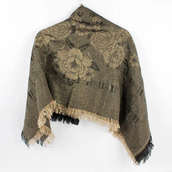 Gold and Black Fringed Woven Shawl Wrap (46" x 46")