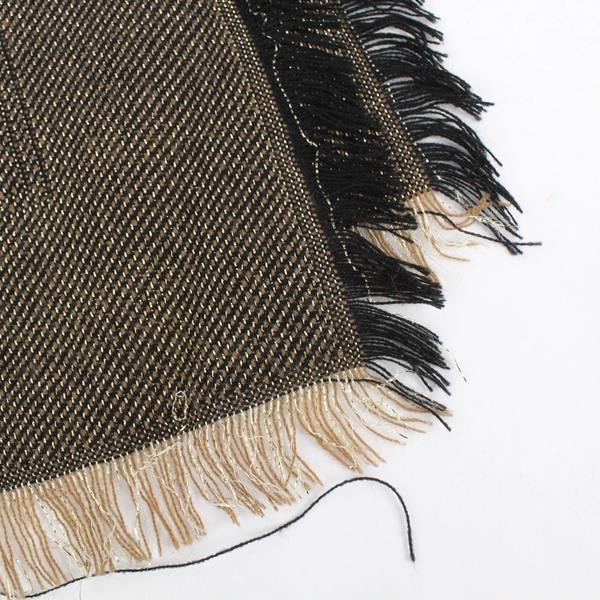 Gold and Black Fringed Woven Shawl Wrap (46" x 46")