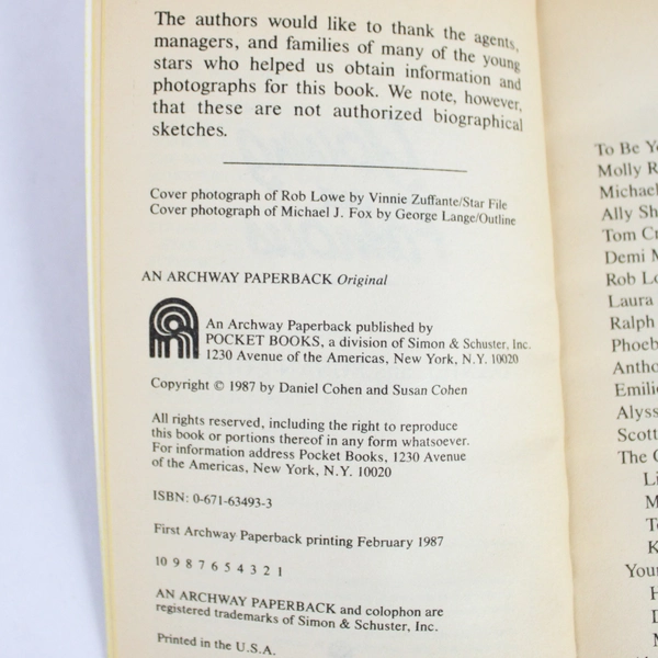 Vintage Young and Famous Hollywood's Newest Superstars 1987 Paperback