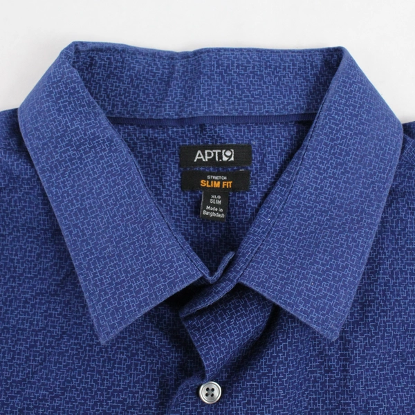  Apt 9 Slim Fit Button Up Shirt Men's XLG Long Sleeve Blue Cotton Blend