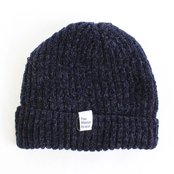 The Winter Brand Women's Chenille Beanie Stocking Cap Navy Blue