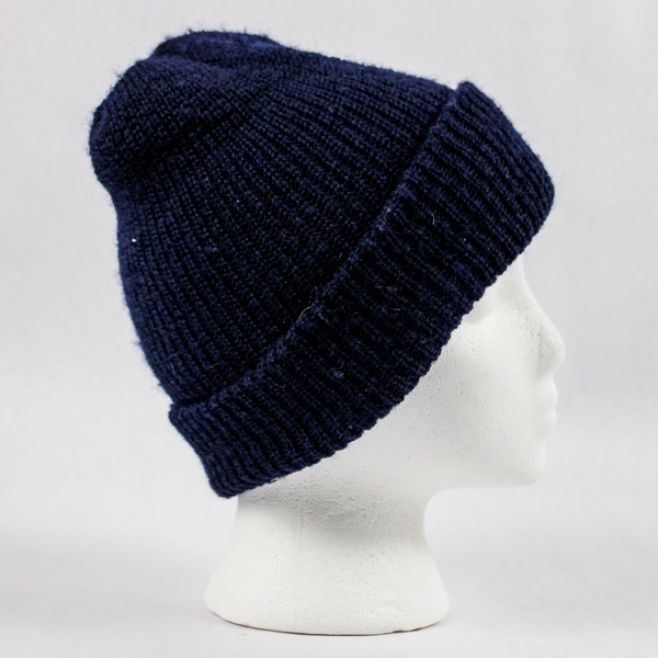 Unisex Navy Black Plain Warm Knit Beanie Hat Cuff Ski Cap