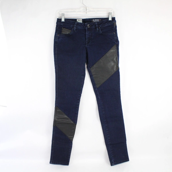 Volcom Nu Metal Dark Blue Legging Jeans Size 5 Skinny Faux Leather Accents