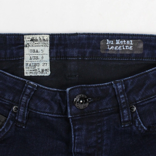 Volcom Nu Metal Dark Blue Legging Jeans Size 5 Skinny Faux Leather Accents