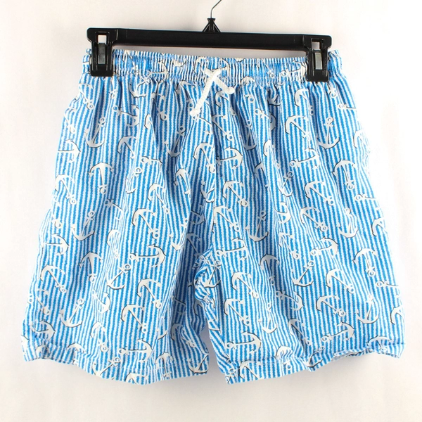 Hometex Blue Striped Anchor Pattern Drawstring Shorts Men's Size Medium