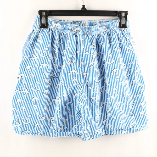 Hometex Blue Striped Anchor Pattern Drawstring Shorts Men's Size Medium