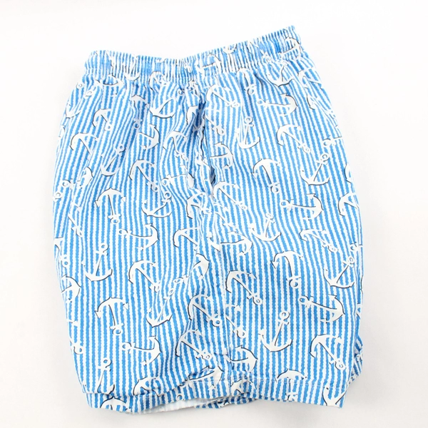 Hometex Blue Striped Anchor Pattern Drawstring Shorts Men's Size Medium