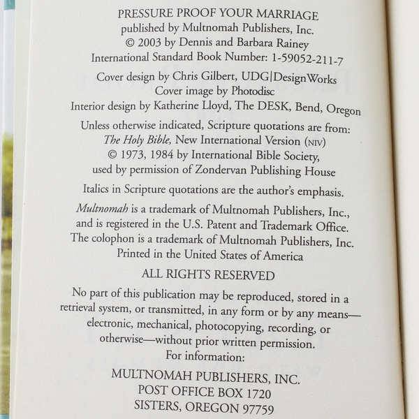 Pressure Proof Your Marriage by Barbara & Dennis Rainey, 2003 HC Book