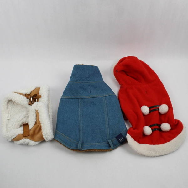 Lot of 3 Dog Vests Size Medium Costume Outfits Denim Santa Shearling