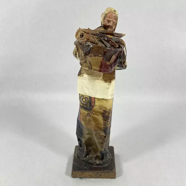 Vintage Mexican Paper Mache Figurine Woman with Chili Basket Folk Art