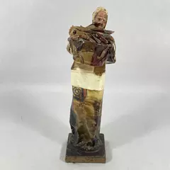 Vintage Mexican Paper Mache Figurine Woman with Chili Basket Folk Art