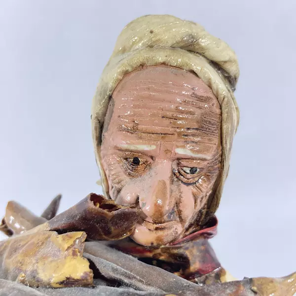 Vintage Mexican Paper Mache Figurine Woman with Chili Basket Folk Art